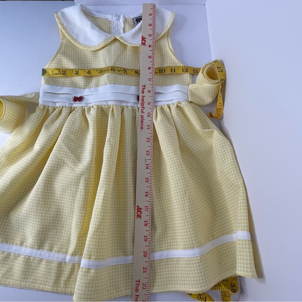Yellow Gingham Embroidered Dress Butterfly Peter Pan Collar Vintage Girls Size 4 - Picture 12 of 12